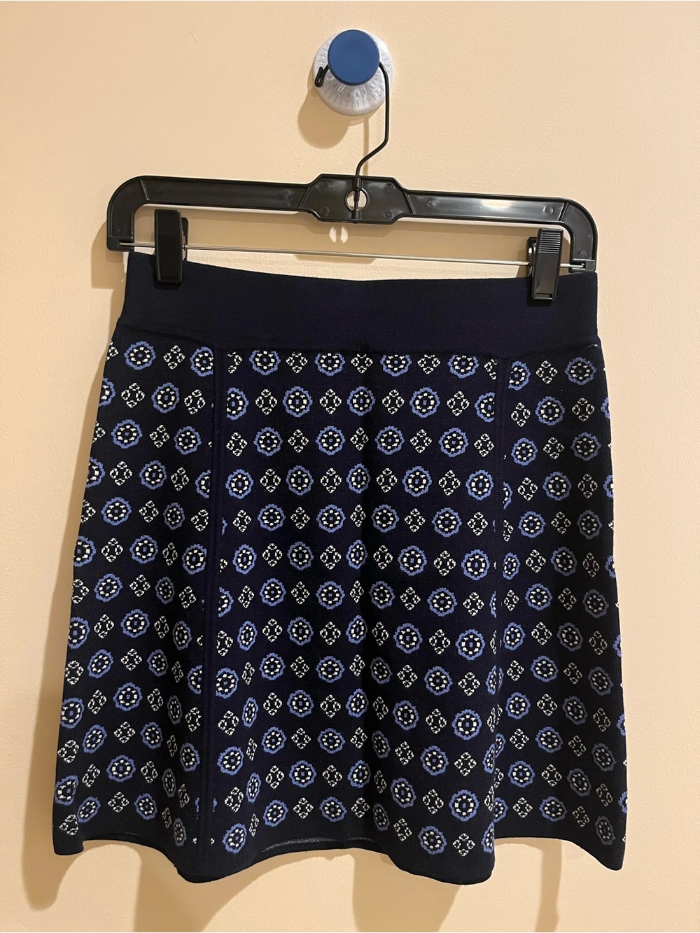 LOFT Navy A-Line Skirt with Light Blue Medallion Pattern